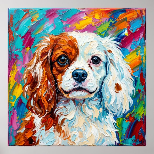 Affiche Portrait Impasto Cavalier King Charles Spaniel Pos (Devant)