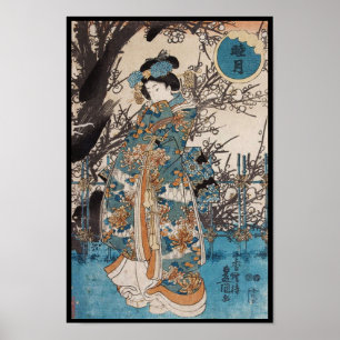 Affiche Portrait japonais de geisha d'ukiyo-e vintage