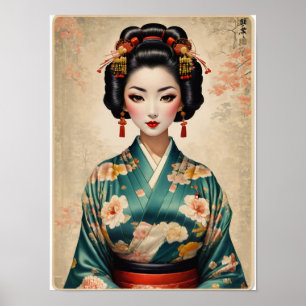 Affiche Portrait japonais vintage Geisha