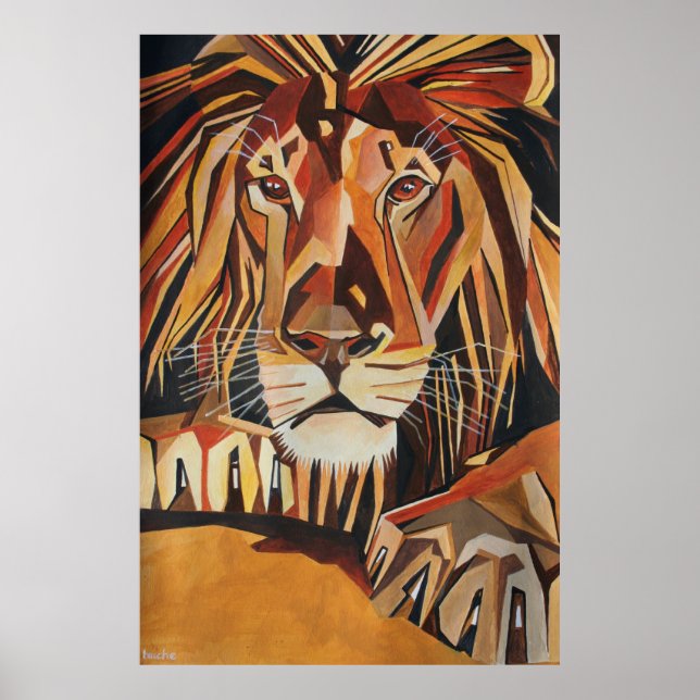 Affiche Portrait Lion En Style Art Géométrique (Devant)
