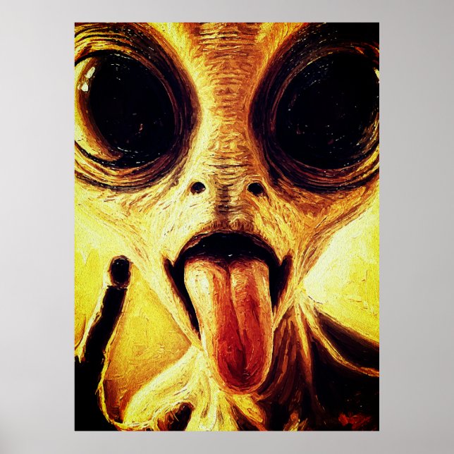 Affiche Portrait ludique d'alien à l'huile (Devant)
