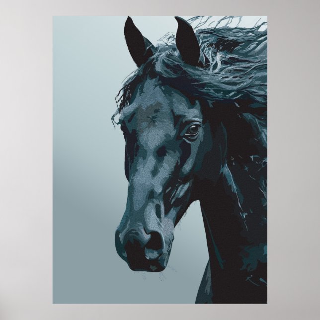 Affiche Portrait majestueux de cheval noir (Devant)