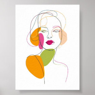 Affiche Portrait minimaliste féminin d'une ligne, art Abst