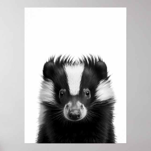 Affiche Portrait Moderne de Bois de Mouffette noir blanc (Devant)