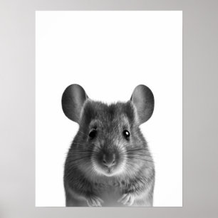 Affiche Portrait Moderne de Bois de Souris noir blanc