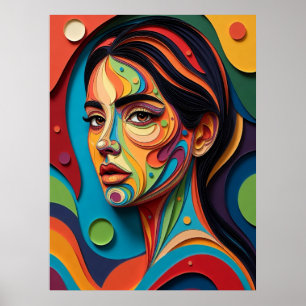 Affiche Portrait moderne en papier découpé Chromatic Grace