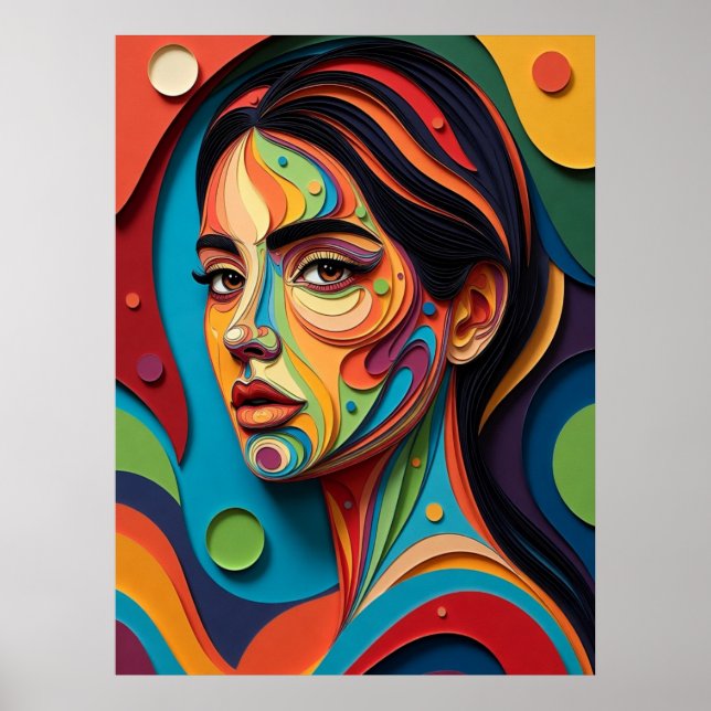 Affiche Portrait moderne en papier découpé Chromatic Grace (Devant)