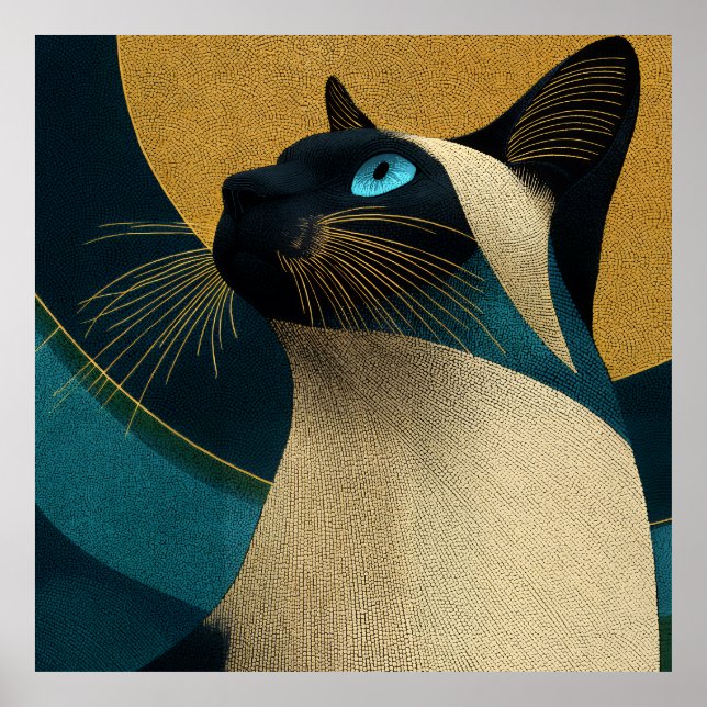 Affiche Portrait mosaïque siamois (Devant)