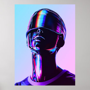 Affiche Portrait mural artistique chromé arc-en-ciel futur