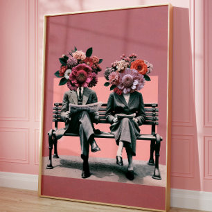 Affiche Portrait mural floral surréaliste Collage vintage