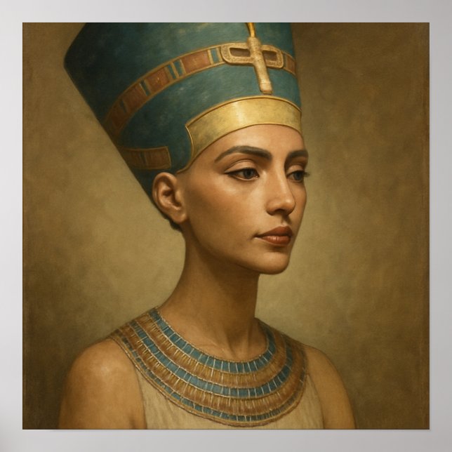 Affiche Portrait mystique Nefertiti Queen Blue Gold (Devant)