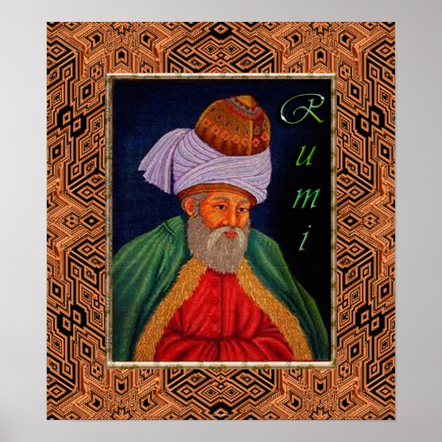 Affiche Portrait mystique soufi de Rumi sur BG géométrique (Devant)
