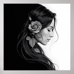 Affiche Portrait noir et blanc de la belle femme art
