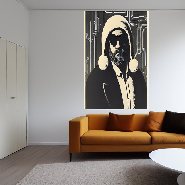Affiche Portrait noir et blanc du Père Noël | Art AI (Créateur téléchargé)