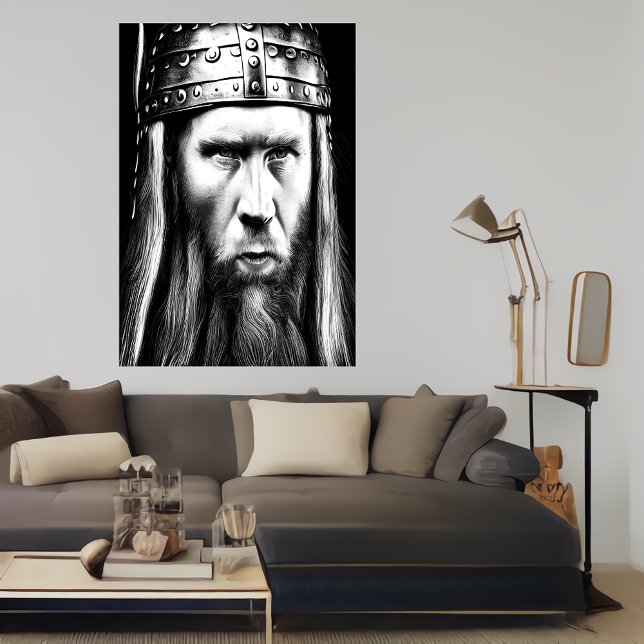 Affiche Portrait noir et blanc d'un viking | Art AI (Créateur téléchargé)