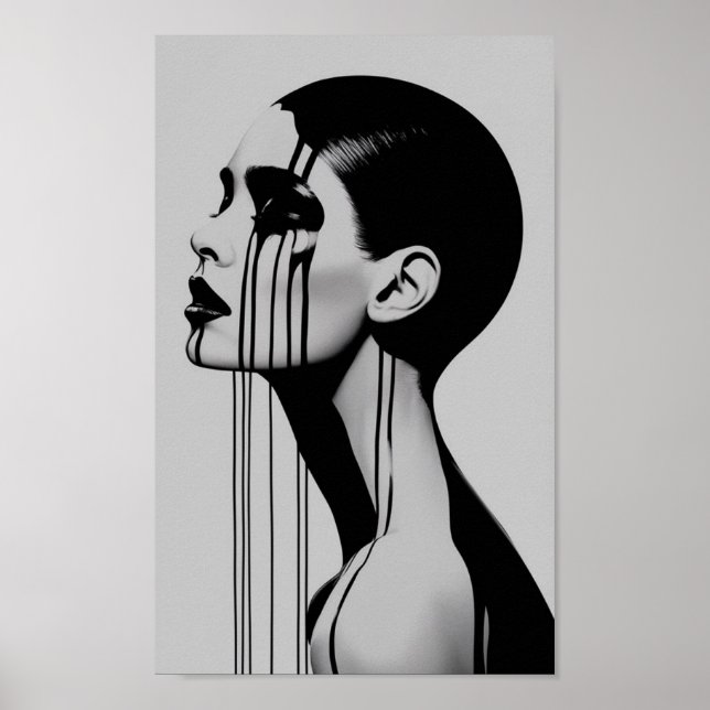 Affiche portrait noir et blanc d'une femme avec un rasé (Devant)
