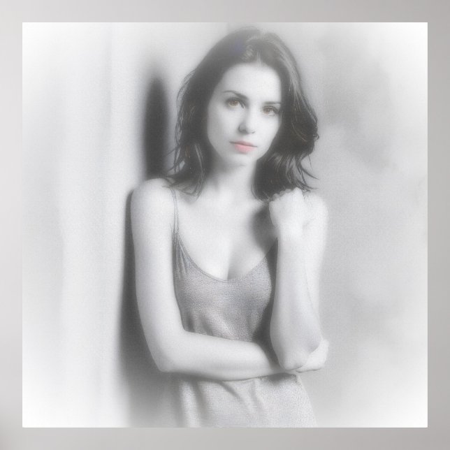 Affiche Portrait noir et blanc d'une femme brune.  (Devant)