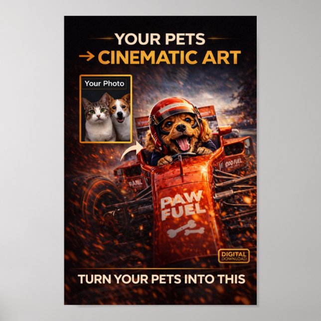 Affiche Portrait numérique personnalisé d'animaux de compa (Devant)