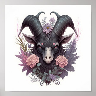 Affiche Portrait of a Creepy Baphomet with Flowers