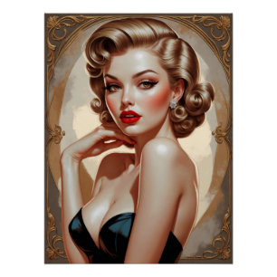 Affiche Portrait Pin-up Blonde Inspirée Art Déco