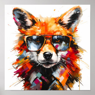 Affiche Portrait Pop Art Abstrait Animal Renard Lunettes d