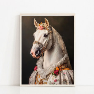 Affiche Portrait Royal Cheval Blanc, Animal Victorien Vint