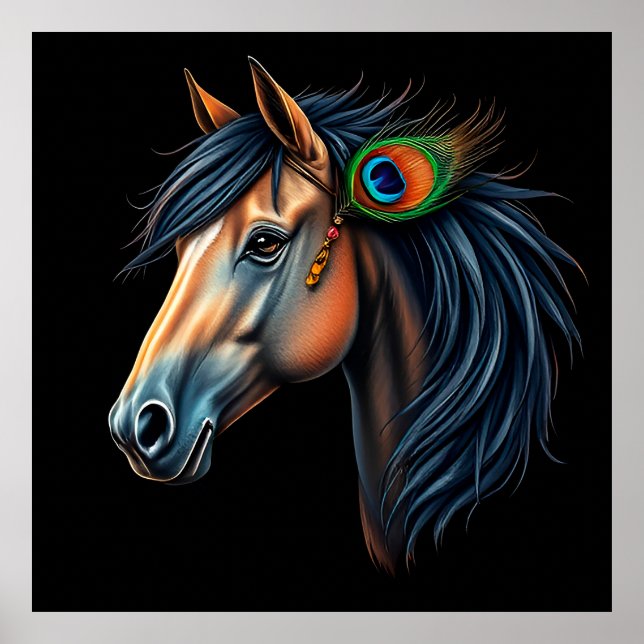 Affiche Portrait stylisé d'un cheval à la crinière fluide (Devant)