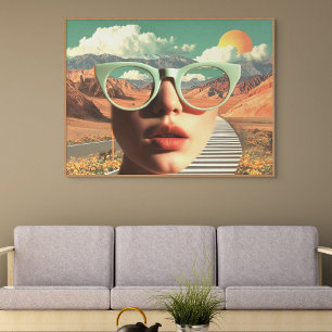 Affiche Portrait surréaliste avec des lunettes reflétant l