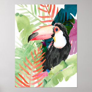 Affiche Portrait toucan avec Feuilles tropicaux