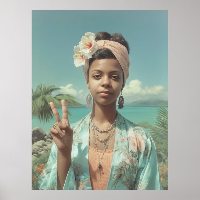 Affiche Portrait Tropical avec Geste de Signe de Paix (Devant)