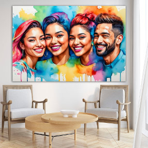 Affiche Portrait vibrant à l'aquarelle Visages souriants M