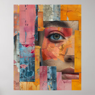 Affiche Portrait vibrant collage au visage à la peinture f