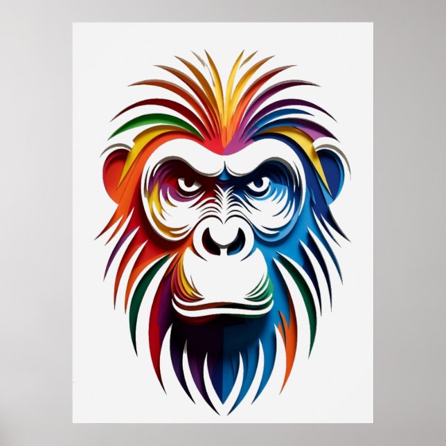 Affiche Portrait vibrant de gorille en couches (Devant)