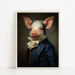 Affiche Portrait Vintage de Cochonnet, Portrait Animalier 