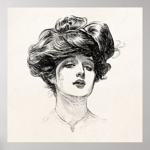 Affiche Portrait vintage de femme d'Edwardian de fille de