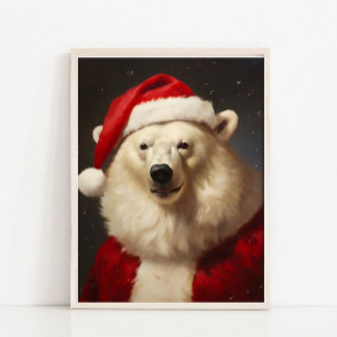 Affiche Portrait vintage de Noël ours polaire Santa Victor