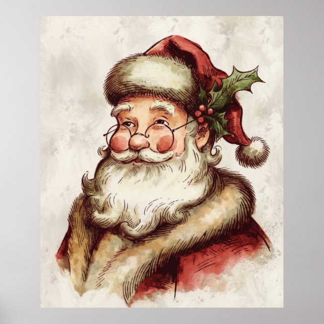 Affiche Portrait Vintage de Père Noël (Devant)