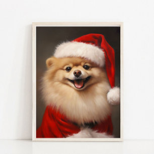 Affiche Portrait vintage de Pomeranian au Noël avec Santa,