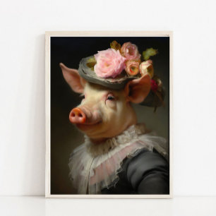 Affiche Portrait vintage de truie, Portrait d'animal victo