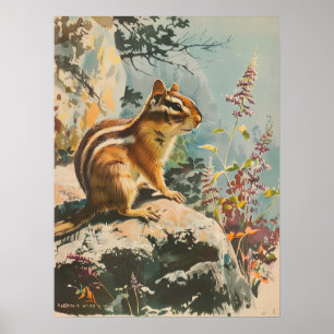 Affiche Portrait vintage du Chipmunk oriental