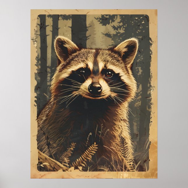Affiche Portrait vintage du Raccoon (Devant)