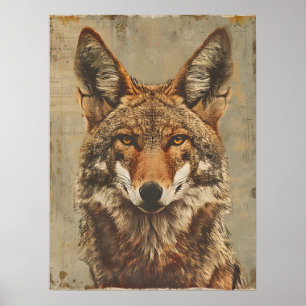 Affiche Portrait vintage d'un coyote