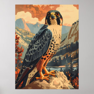 Affiche Portrait vintage d'un Faucon Merlin