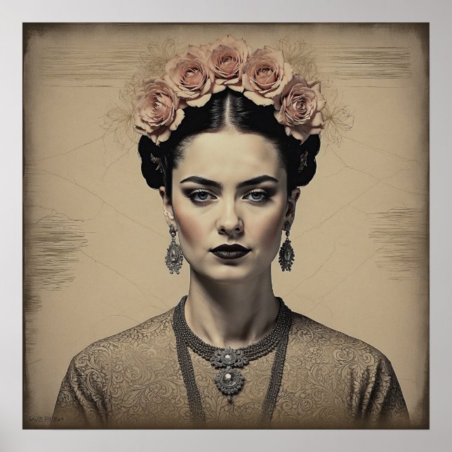 Affiche Portrait vintage Frida Kahlo (Devant)