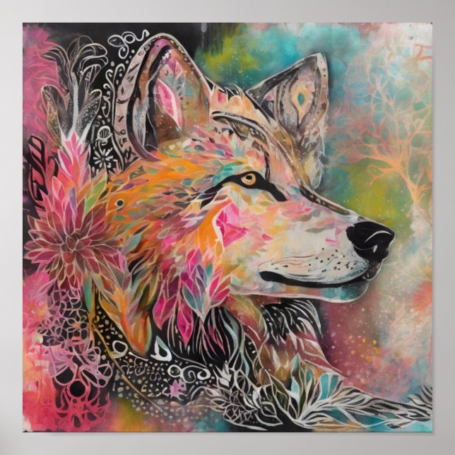 Affiche Portrait Whimsical Wolf (Devant)