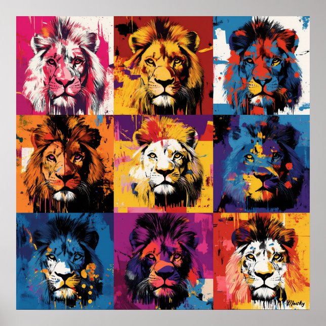 Affiche Portraits de lion de graffiti gras avec urbain vib (Devant)