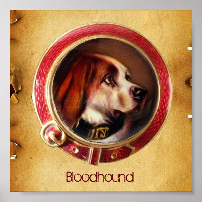 Affiche PORTRAITS MINIATURES DE CHIENS VICTORIENS Bloodhou (Devant)