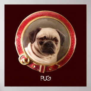 Affiche PORTRAITS MINIATURES DE CHIENS VICTORIENS Carlin