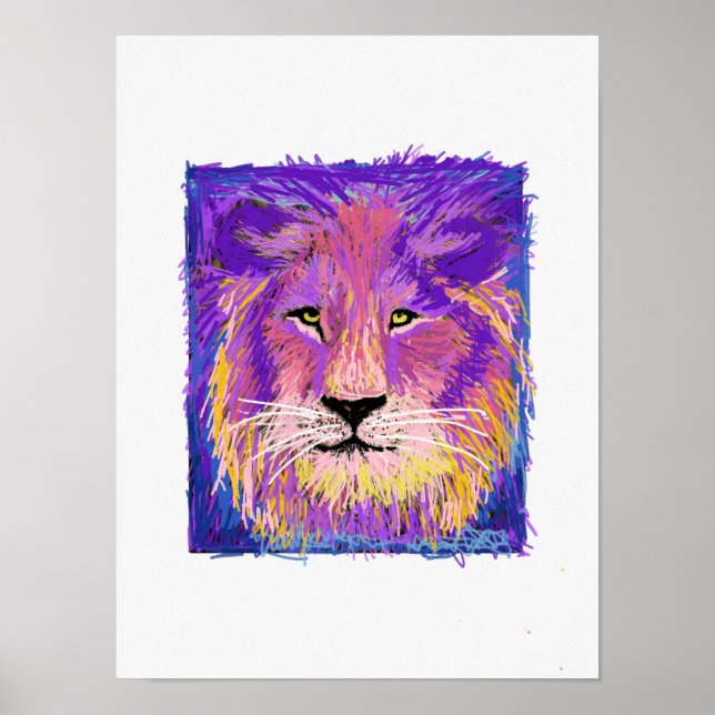 Affiche Portrat de lion jaune rose Abstrait (Devant)
