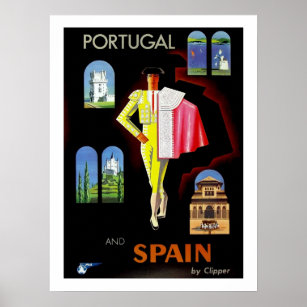Affiche Portugal et Espagne, chasseur de taureaux, vintage